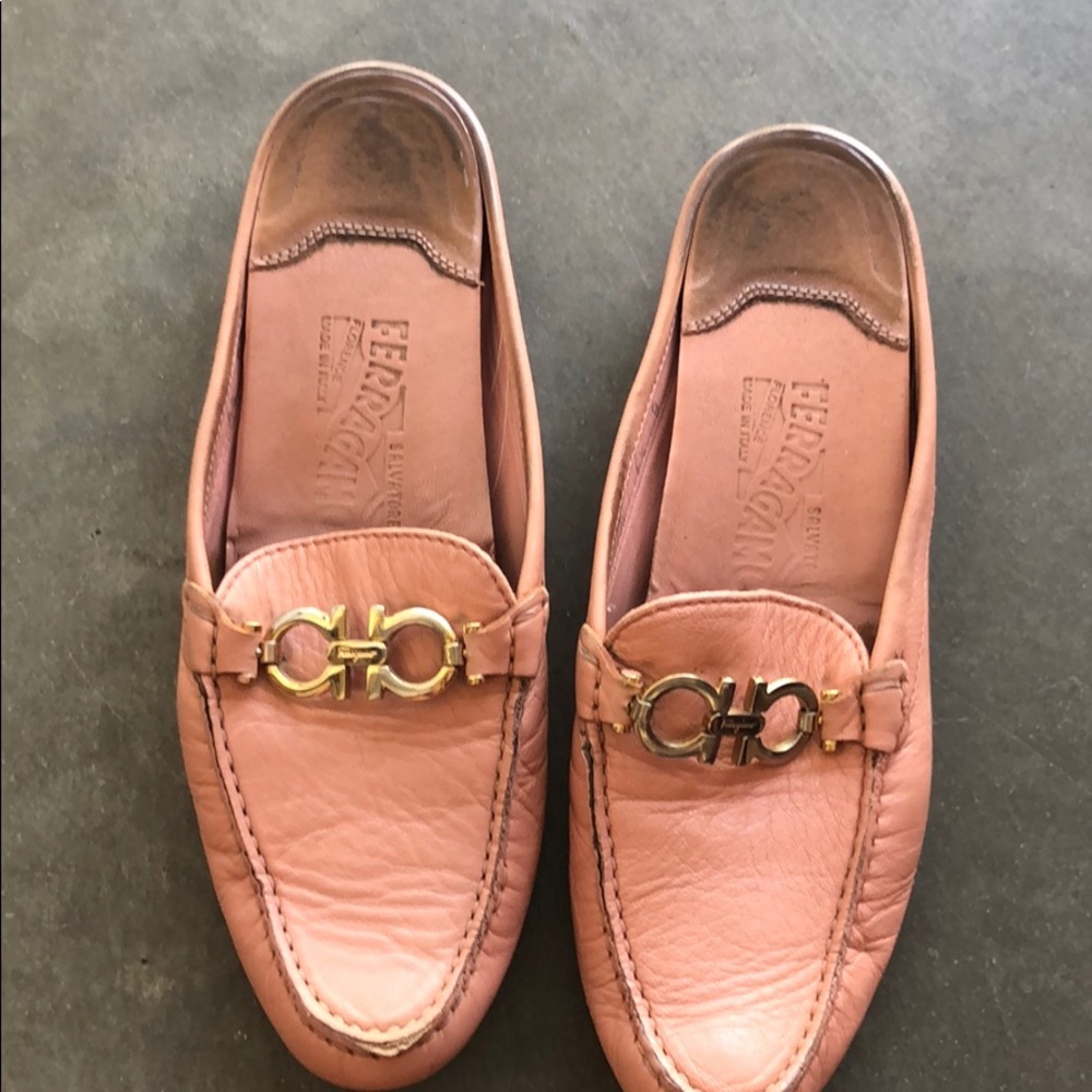Salvatore Ferragamo pink flat mules